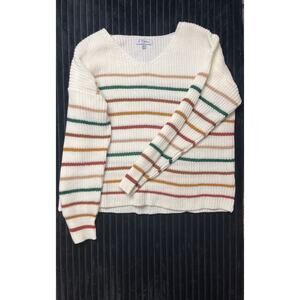 Polagram Women's Striped Tunic Sweater Size Medium V-Neck Dolman Sleeve